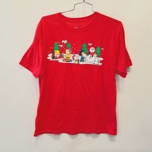 Peanuts Top XXL Tee Charlie Brown Holiday Graphic Short Sleeve Crewneck Xmas Red